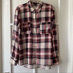 Red Plaid grunge button up blouse oversized shirt
